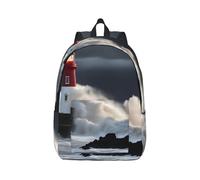 Vbcxza Mochila de lona con estampado de faro en tormenta, tamaño mediano y pequeño, perfecta para senderismo, viajes y uso diario, Black, S, Mochilas rucksack