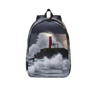 Vbcxza Mochila de lona con estampado de faro en tormenta, tamaño mediano y pequeño, perfecta para senderismo, viajes y uso diario, Black, S, Mochilas rucksack