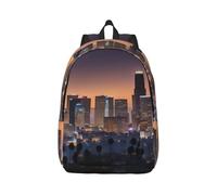 Vbcxza Mochila de lona con estampado de horizonte de Los Ángeles, tamaño mediano y pequeño, perfecta para senderismo, viajes y uso diario, Black, M, Mochilas rucksack