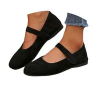 VBEDKDEB Bailarinas Mujer Cómodo Zapatos Verano Planos Retro Zapatos De Hada Una Palabra Boca Plana, Pequeños Zapatos De Cuero Con Falda Mary Jane Bailarinas Mujer, Negro , 40 EU