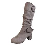 VBEDKDEB Boots - Botas altas hasta la rodilla para mujer, estilo años 70, estilo vintage, con tacones medios, para Halloween, cosplay, con cordones, gris, 40 EU