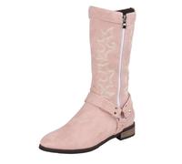 VBEDKDEB Boots Mujer Botas altas hasta la rodilla Botas Largas Mujer Moda Casual Cuero Cremallera Lateral Denim Botas altas hasta la rodilla Botas de agua para mujer Botas de goma cortas, Rosa., 37 EU