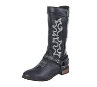 VBEDKDEB Boots Mujer Botas altas hasta la rodilla Botas Largas Mujer Moda Casual Cuero Cremallera Lateral Denim Botas altas hasta la rodilla Botas de agua para mujer Botas de goma cortas, Negro