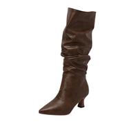 VBEDKDEB Botas de media pantorrilla para mujer, botas de media pantorrilla, botas de otoño e invierno, moda puntiaguda, tacón cuadrado, con cordones, botas de vaca para chico para mujer, marrón, 45 EU