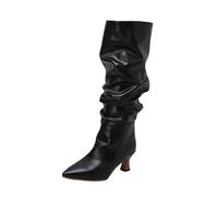 VBEDKDEB Botas de media pantorrilla para mujer, botas de media pantorrilla, botas de otoño e invierno, moda puntiaguda, tacón cuadrado, con cordones, botas de vaca para chico para mujer, Negro , 36