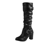 VBEDKDEB Botas de mujer Botas altas por la rodilla Frontera comercial europea y extranjera Botas grandes de otoño e invierno para mujer con cinturón Estación independiente Botas gruesas de tacón alto