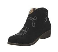 VBEDKDEB Botines de mujer botas de tobillo y botas cortas de moda de invierno botas cortas lado desnudo tirar de tacón grueso botas de mujer botas de vaquero occidental, Negro , 40.5 EU
