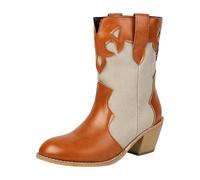 VBEDKDEB Botines para mujer, botines para mujer, botines con tacón de bloque y punta puntiaguda, modernas, informales, de mezclilla, ropa exterior de moda, botas con cordones, amarillo, 36 EU