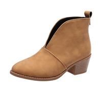 VBEDKDEB Botines para mujer, botines para mujer, botines con tacón grueso y punta puntiaguda, modernos y informales, clásicos, tirolesa, amarillo, 39 EU