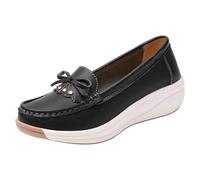 VBEDKDEB Mocasines para mujer, mocasines, planos, con suela gruesa, que aumentan la altura, mocasines de moda con suela suave, zapatos bajos cerrados, zapatos cómodos y cómodos, Negro , 37 EU