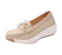 VBEDKDEB Mocasines para mujer, mocasines, planos, con suela gruesa, que aumentan la altura, mocasines de moda con suela suave, zapatos bajos cerrados, zapatos cómodos y cómodos, beige, 41 EU