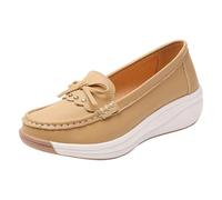 VBEDKDEB Mocasines para mujer, mocasines, planos, con suela gruesa, que aumentan la altura, mocasines de moda con suela suave, zapatos bajos cerrados, zapatos cómodos y cómodos, caqui, 40 EU