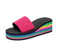 VBEDKDEB Pantoletten Damen Sommer Sandalen Slides Damen Rainbow Thick Sole Flip Flops mit Plattform High Heels Colorful Straps For Vacation Summer Casual Beach Wear Sommerschuhe, Rosa intenso., 38.5