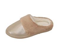VBEDKDEB Pantuflas de invierno para mujer, cálidas zapatillas de estar por casa de felpa brillante con talón abierto y felpa, zapatillas de piel y algodón mullidas, dorado, 39 EU