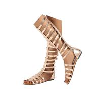 VBEDKDEB Römer Sandalias Mujer Chic Plano Romano Zapatos 2025 Verano Casual Correa Ajustable Cremallera Trasera Sandalias Mujeres Playa Viaje Vacaciones Abierto Sandalias de Rodilla Antideslizante