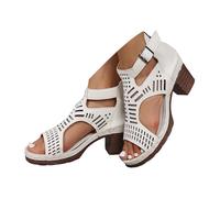 VBEDKDEB Sandalias de mujer de verano cómodas zapatos de verano para mujer al aire libre Toda la punta abierta Sandalias huecas Sandalias de pescado hueco Sandalias Mujer Negro, Blanco, 39 EU