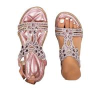 VBEDKDEB Sandalias planas para mujer, cómodas con plantilla para caminar, zapatos de senderismo 2025, sandalias bohemias de diamantes de imitación informales, elásticas, sandalias de mujer para playa