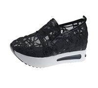 VBEDKDEB Zapatillas blancas para mujer, zapatillas negras para mujer, zapatillas blancas para mujer, zapatillas de verano para mujer, ligeras, cómodas, transpirables, de encaje, bordadas, informales