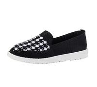 VBEDKDEB Zapatillas de deporte para mujer, zapatillas informales, transpirables, de malla, patrón de pata de gallo, planas, tiempo libre, zapatillas de plataforma, zapatos para mujer, Negro , 39 EU