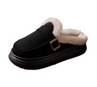VBEDKDEB Zapatillas de estar por casa para mujer, invierno, cálidas, cálidas, con cabeza redonda, algodón, aleteo, moda, informal, para el hogar, tacón abierto, zapatillas de fieltro, Negro , 36 EU