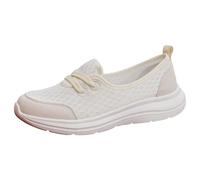 VBEDKDEB Zapatillas deportivas para mujer, zapatillas de deporte para mujer, zapatos de malla para el tiempo libre con suela suave, zapatos bajos de senderismo, zapatillas planas negras, Blanco, 38.5