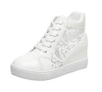 VBEDKDEB Zapatillas para mujer, zapatillas para correr, para el tiempo libre, para mujer, tacón de cuña, de encaje, transpirables, con cordones, suela plana, para exteriores, para el tiempo libre