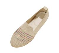 VBEDKDEB Zapatos casuales para mujer, mocasines de primavera para mujer, zapatos casuales, fondo plano, punta redonda, malla ligera voladora, transpirable, cómoda, a rayas coloridas, pantuflas de