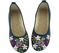VBEDKDEB Zapatos de bailarina para mujer, cómodos, planos, zapatos de tela para mujer, zapatos individuales, cinta de lino, bordado transpirable, zapatos individuales, tacones planos de lino bordado