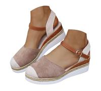 VBEDKDEB Zapatos de cuña para mujer Elegante Cuero Cómodas Alpargatas Frente Cerrado Antideslizante Elástico Slingback Sandalias 2025 Verano Casual Vacaciones Viaje Sandalias con Tiras, X5 Caqui, 40