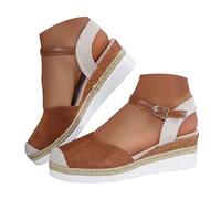 VBEDKDEB Zapatos de cuña para mujer Elegante Cuero Cómodas Alpargatas Frente Cerrado Antideslizante Elástico Slingback Sandalias 2025 Verano Casual Vacaciones Viaje Sandalias con Tiras, X5 Marrón