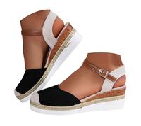 VBEDKDEB Zapatos de cuña para mujer Elegante Cuero Cómodas Alpargatas Frente Cerrado Antideslizante Elástico Slingback Sandalias 2025 Verano Casual Vacaciones Viaje Sandalias con Tiras, X5 Negro, 37.5