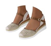 VBEDKDEB Zapatos de cuña para mujer Elegante Cuero Cómodas Alpargatas Frente Cerrado Antideslizante Elástico Slingback Sandalias 2025 Verano Casual Vacaciones Viaje Sandalias con Tiras, X2 Beige, 39