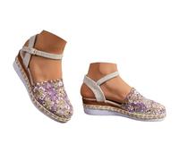 VBEDKDEB Zapatos de cuña para mujer Elegante Cuero Cómodas Alpargatas Frente Cerrado Antideslizante Elástico Slingback Sandalias 2025 Verano Casual Vacaciones Viaje Sandalias con Tiras, X1purple, 40.5