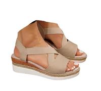 VBEDKDEB Zapatos de cuña para mujer Elegante Cuero Cómodas Alpargatas Frente Cerrado Antideslizante Elástico Slingback Sandalias 2025 Verano Casual Vacaciones Viaje Sandalias con Tiras, X4 Caqui, 40.5
