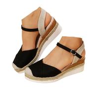 VBEDKDEB Zapatos de cuña para mujer Elegante Cuero Cómodas Alpargatas Frente Cerrado Antideslizante Elástico Slingback Sandalias 2025 Verano Casual Vacaciones Viaje Sandalias con Tiras, X3 Negro, 39