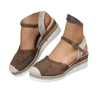 VBEDKDEB Zapatos de cuña para mujer Elegante Cuero Cómodas Alpargatas Frente Cerrado Antideslizante Elástico Slingback Sandalias 2025 Verano Casual Vacaciones Viaje Sandalias con Tiras, X2 Café, 40 EU