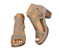 VBEDKDEB Zapatos de tacón de cuña para mujer cómodas sandalias de tacón bloque 2025 verano informales transpirables tacón grueso sandalias cremallera trasera viaje vacaciones peeptoe antideslizante