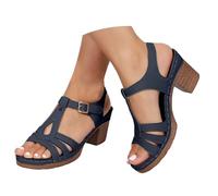 VBEDKDEB Zapatos de tacón de cuña para mujer cómodos tacón bloque ajustable sandalias elegantes tacón grueso abierto sandalias de caminar 2025 verano casual vacaciones viaje sandalias, azul, 40 EU