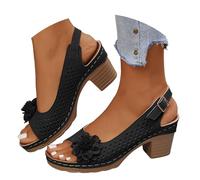 VBEDKDEB Zapatos de tacón de cuña para mujer cómodos tacón bloque ajustable sandalias elegantes tacón grueso abierto sandalias de caminar 2025 verano casual vacaciones viaje sandalias, Negro , 37 EU