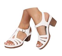 VBEDKDEB Zapatos de tacón de cuña para mujer cómodos tacón bloque ajustable sandalias elegantes tacón grueso abierto sandalias de caminar 2025 verano casual vacaciones viaje sandalias, Blanco, 37 EU