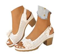 VBEDKDEB Zapatos de tacón de cuña para mujer cómodos tacón bloque ajustable sandalias elegantes tacón grueso abierto sandalias de caminar 2025 verano casual vacaciones viaje sandalias, Blanco, 39 EU