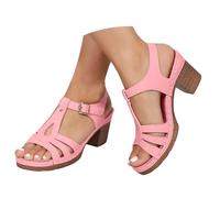 VBEDKDEB Zapatos de tacón de cuña para mujer cómodos tacón bloque ajustable sandalias elegantes tacón grueso abierto sandalias de caminar 2025 verano casual vacaciones viaje sandalias, Rosa., 41 EU