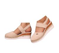 VBEDKDEB Zapatos de tacón de cuña para mujer, elegantes y cómodas, alpargatas de lona, sandalias de lino con correa ajustable y cierre frontal, sandalias de verano 2025, sandalias casuales de viaje, N