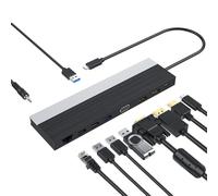 VBESTLIFE 12 en 1 USB C Estación de Acoplamiento Pantalla Triple con 4K HDMI Displayport VGA | 100W PD y Gigabit Ethernet | 4 Lector de Tarjetas USB y SD TF para Computadora Portátil, etc.