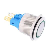 VBESTLIFE 2 Uds DC12 24V IP65 22mm Botón de Reinicio de Anillo 6 Pines Accesorios de Interruptor de Botón (GREEN)