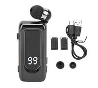 VBESTLIFE Auriculares Bluetooth 5.4 Lavalier, Micrófono de Cancelación de Ruido de Diseño Retráctil de Diseño Retráctil Inalámbrico con Pantalla LED para Reuniones de Conducción (Black)