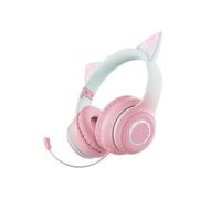 VBESTLIFE Auriculares Bluetooth con Orejas de Gato para Niños y Adultos, Tiempo de Reproducción de 15 Horas, Auriculares Inalámbricos Plegables con Luz LED para Colocar sobre Las Orejas (Pink)