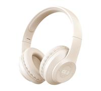 VBESTLIFE Auriculares con Radio FM, Pantalla LED, Recargables, for Escuchar Musica y Radio en Casa y Al Aire Libre (Blanco Crema)