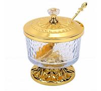 VBESTLIFE Azucarero de Vidrio con Tapa y Cuchara (GOLD)
