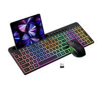 VBESTLIFE Backlits de Teclado y Mouse Inalámbricos, 2.4 G de Teclado Ergonómico con Soporte de Tableta, Combo Silencioso para Computadora, PC, Computadora Portátil